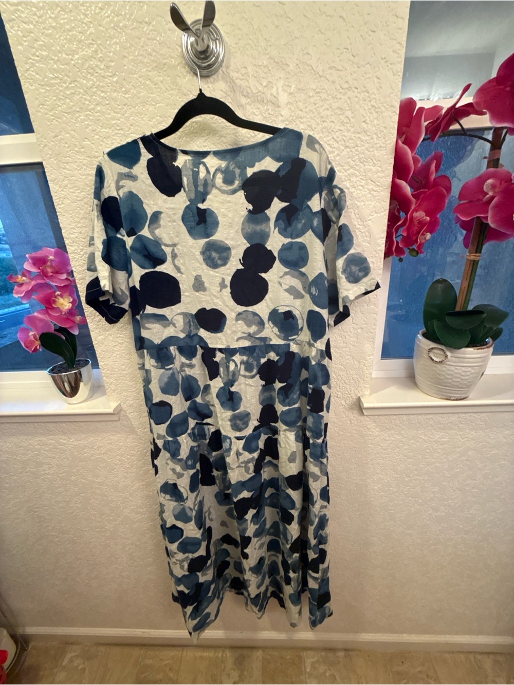Lagenlook Inspired Blue Abstract Print Tiered Maxi Dress Cotton Blend S- Large - Picture 15 of 17